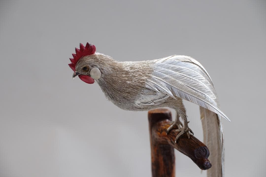 光則作 大淵武則 純銀製 尾長鶏 ガラスケース 収納箱 純銀 ガラス