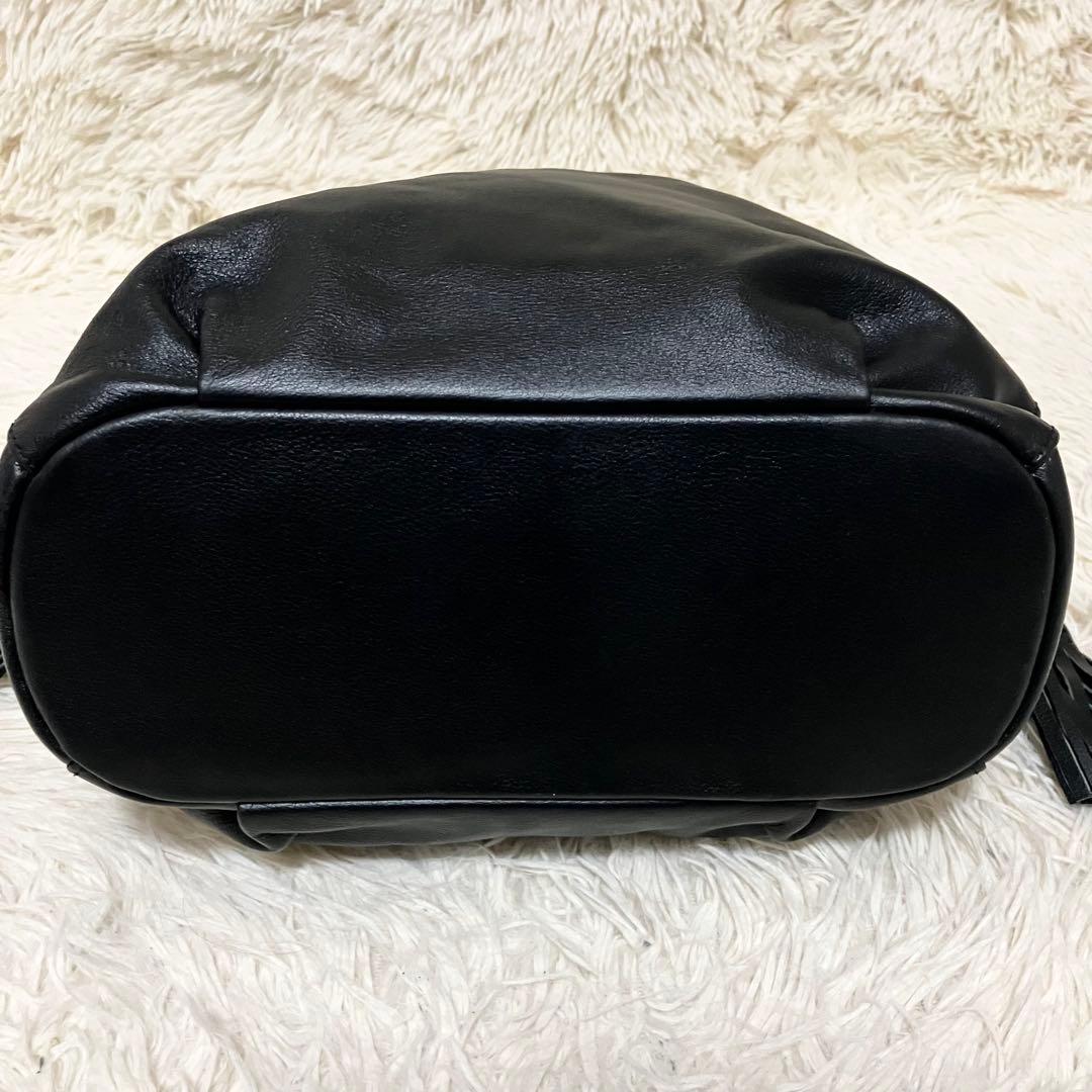 【美品】 シンクビー 巾着 2way ラインストーン レザーブラック