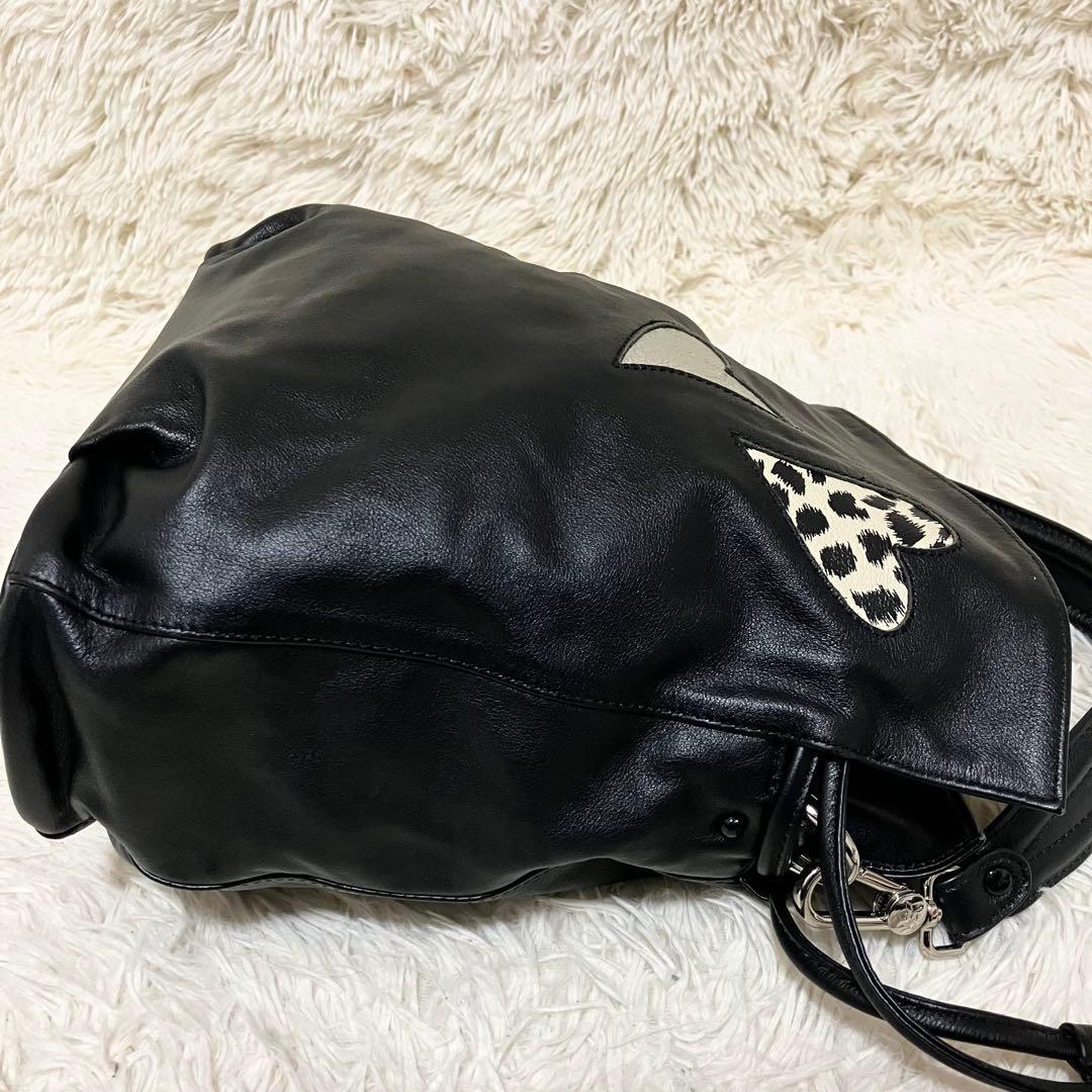 【美品】 シンクビー 巾着 2way ラインストーン レザーブラック