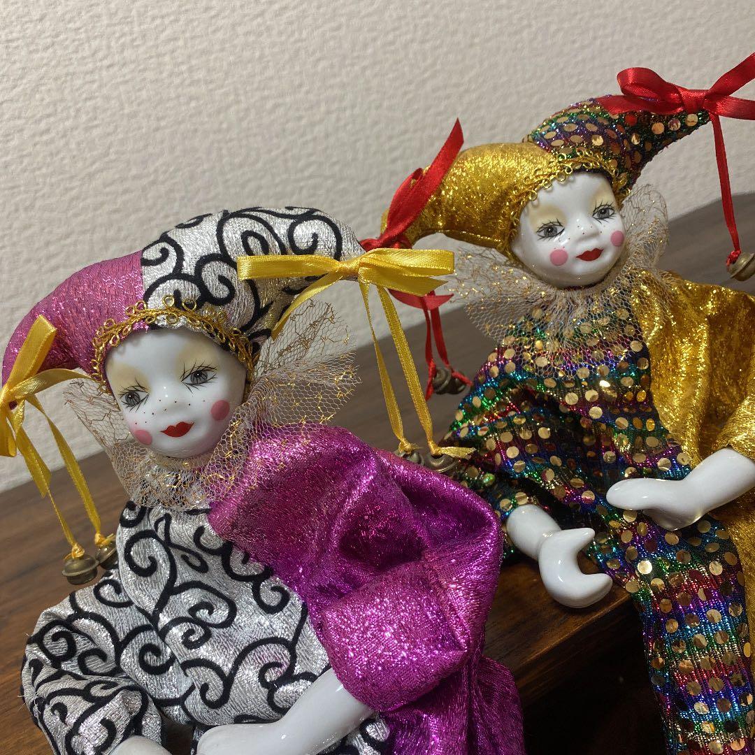 ピエロ 陶器製 人形 2点セット 道化師 アンティーク ヴィンテージ