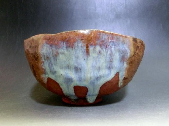 茶碗■一楽茶碗 瑠璃釉 涙艮 ゆがみ茶碗 お茶道具 古い茶器 時代物 骨董品■