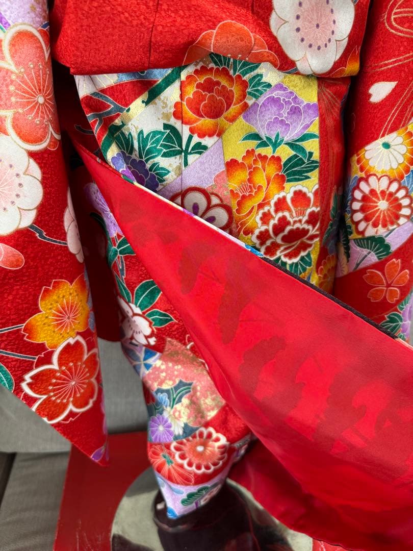 7歳七五三　フルセット　赤系着物　草履バッグ付き