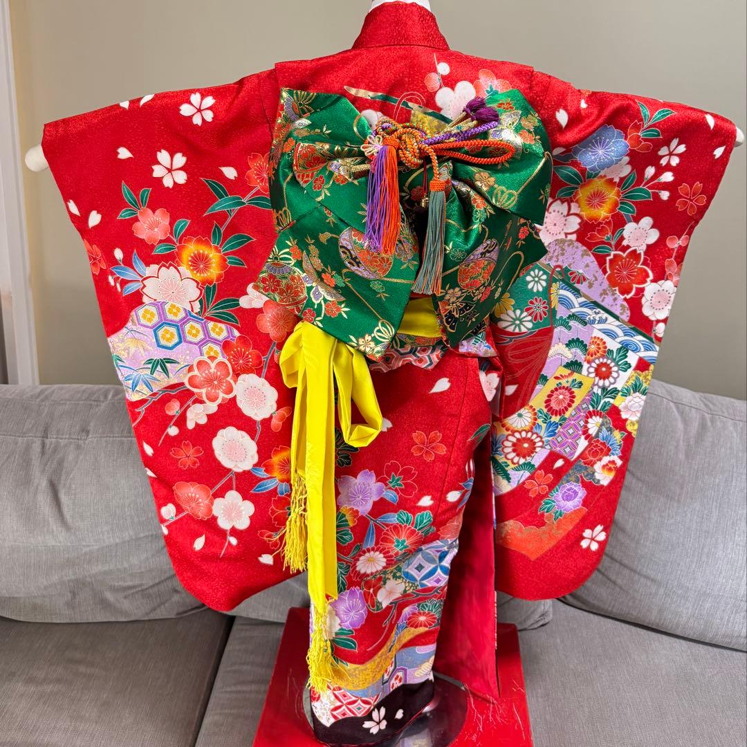 7歳七五三　フルセット　赤系着物　草履バッグ付き