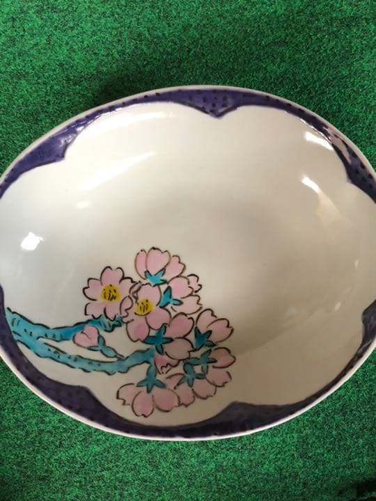 海部公子　あまべきみこ　九谷焼　九谷色絵　九谷色絵桜花図楕円型之鉢　大皿