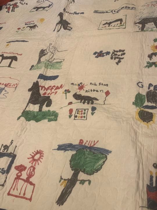 売約済みアンティークパッチワークキルト 子どもの絵アメリカテキサス