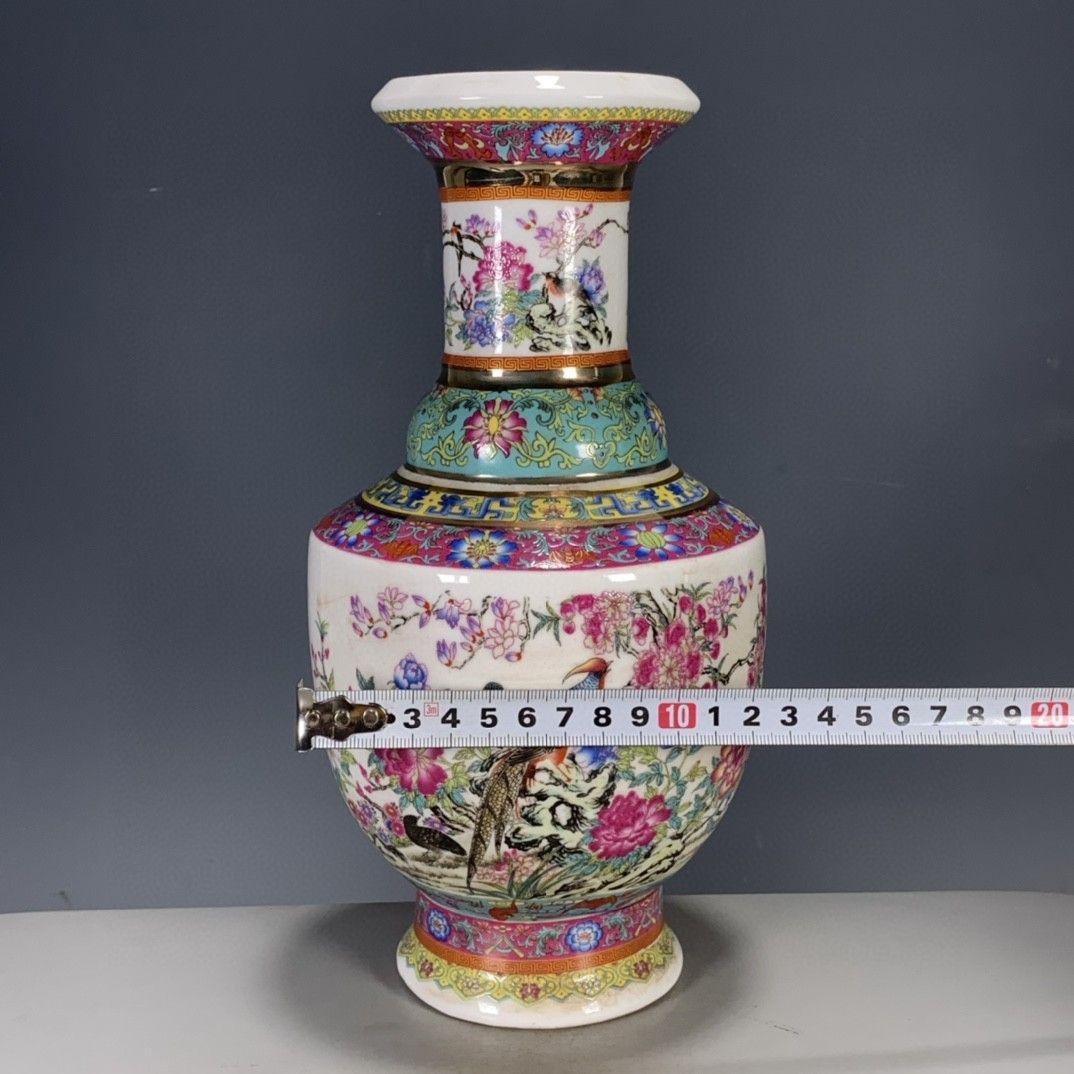清代乾隆粉彩花鳥花瓶 景徳鎮 陶磁器 装飾品 現代工芸品美術品 置物