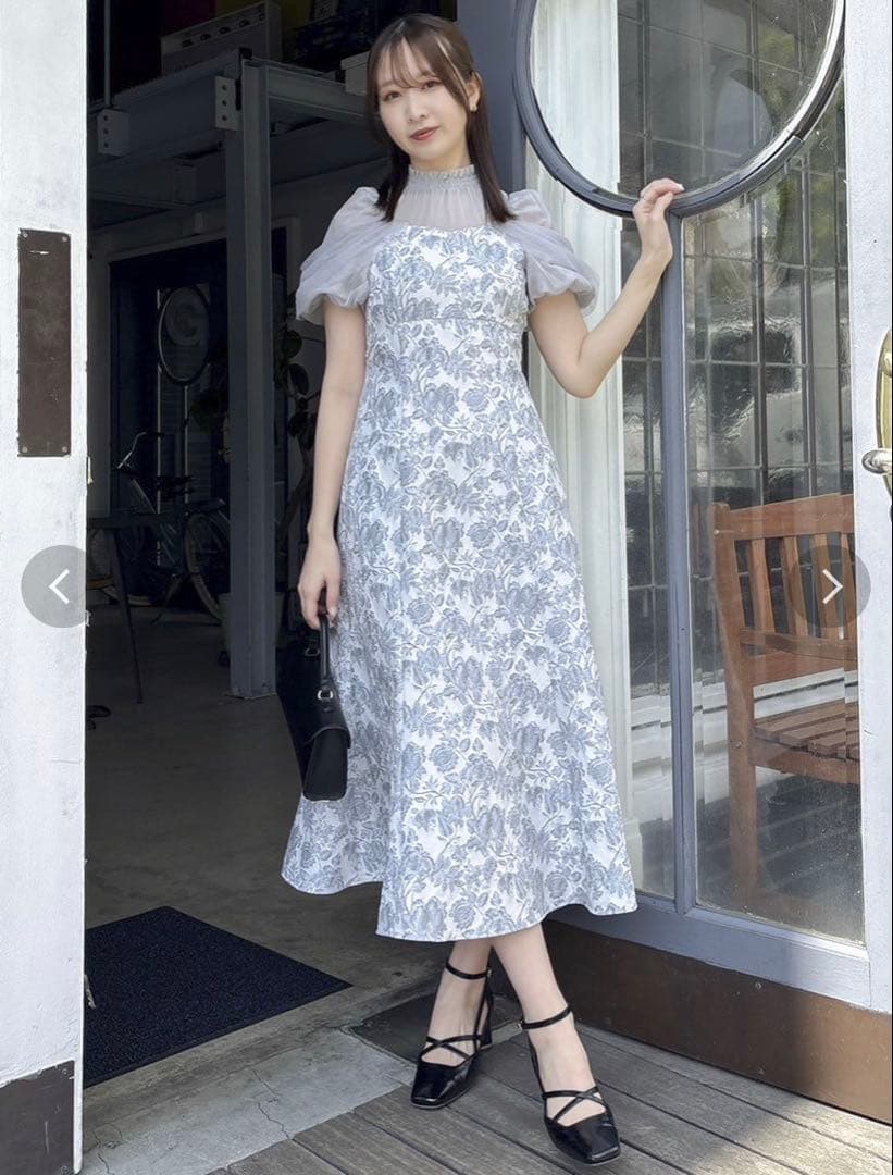 dazzlinシアーベールジャガードワンピース オフホワイト