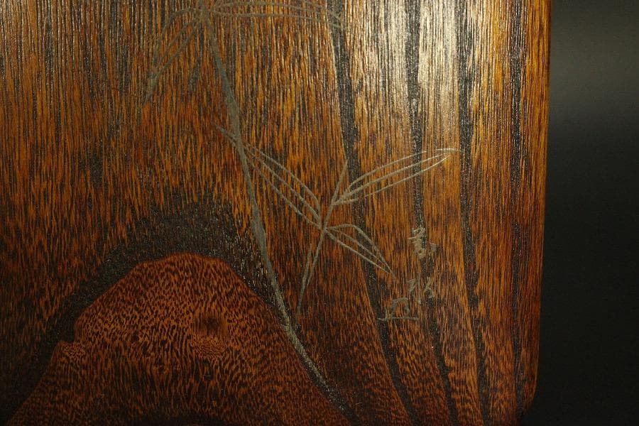 笹蒔絵 板文庫硯 共箱 未使用 文房四宝(A923)