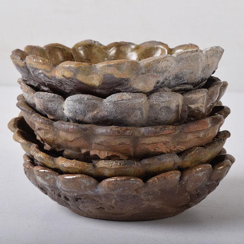 和食器 備前焼 古備前 波千鳥文 手塩皿 五客 C R8360