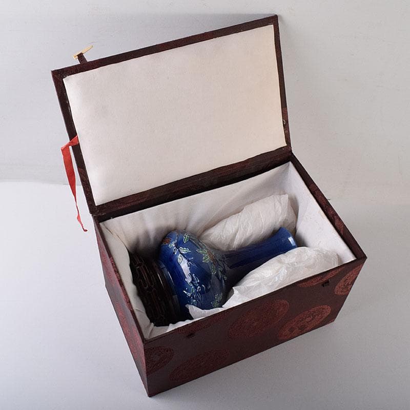 中国 景徳鎮製 藍釉法花花鳥文瓶 唐木台・箱付 V 8055C - メルカリ