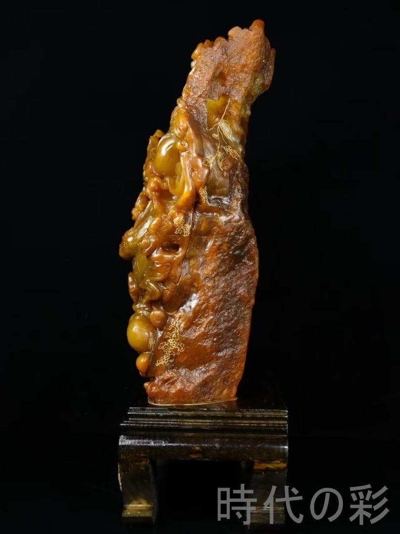 中国古美術【寿山田黄石 招財進宝】滄朋作款 旧蔵重器 11.61kg 鏤空 在銘