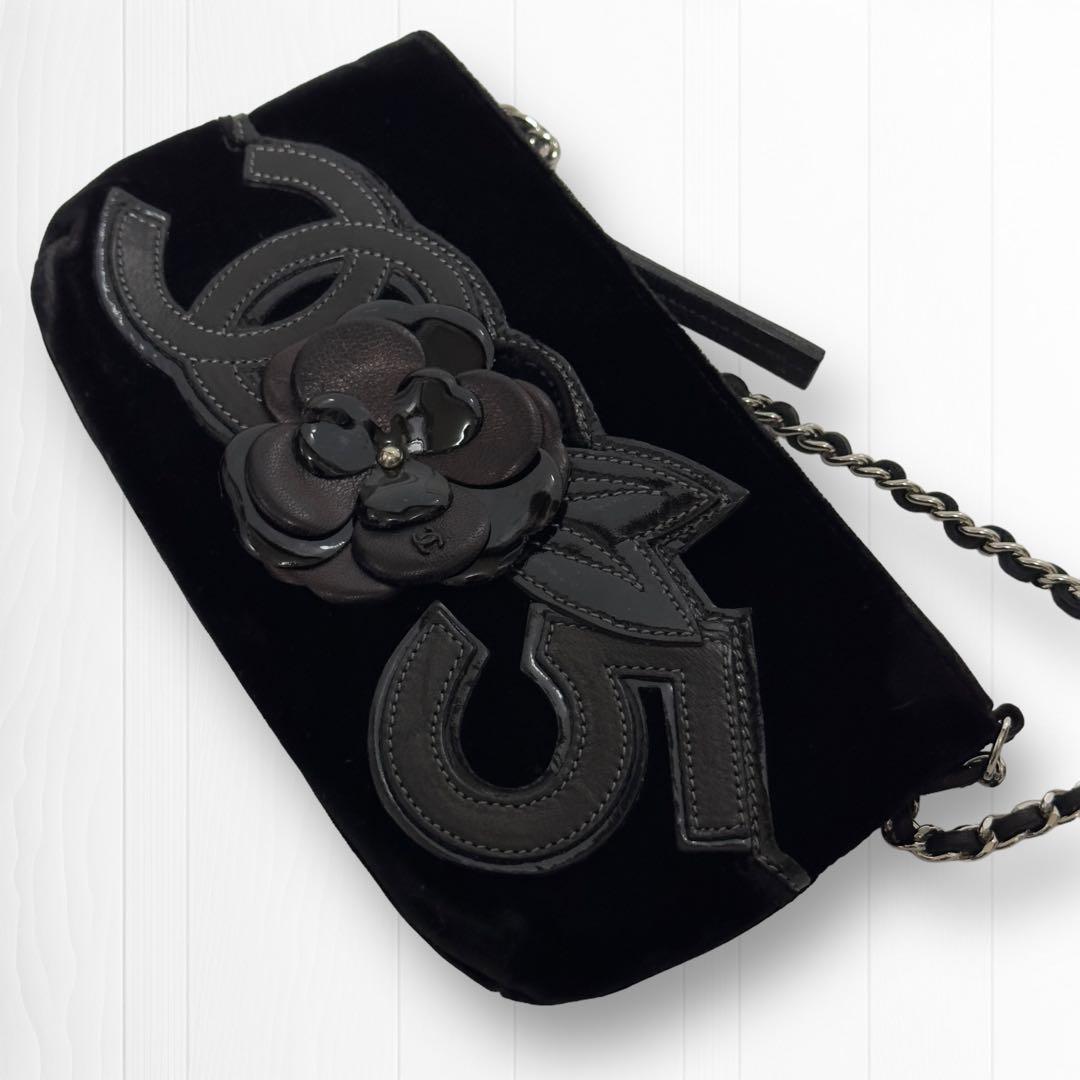 専用【高級ベロア生地】シャネル ハンドバッグ カメリアNo.5チェーンポシェット