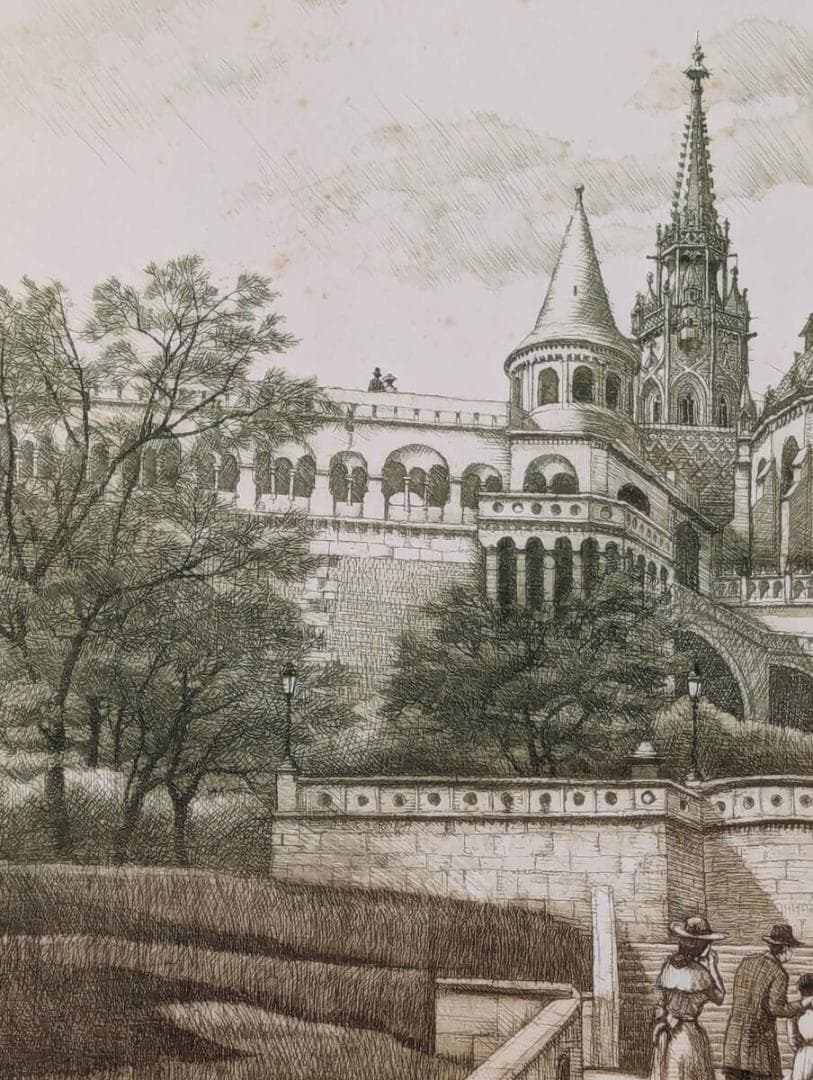 真作】版画 作者不詳 サイン有 銅版画 漁夫の砦 ハンガリー 名品 T194