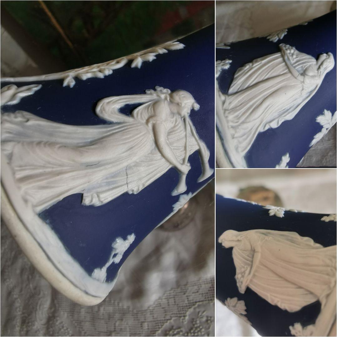 アンティーク英国 アダムスジャスパー カメオ技法 ラッパと供物の女性