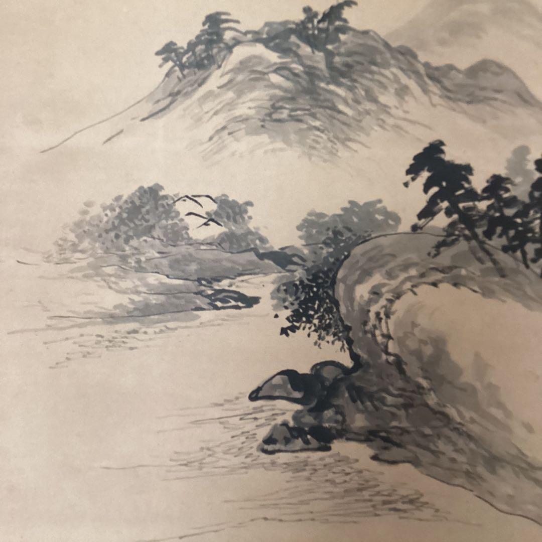 川合玉堂 紙本水墨山水画 肉筆画 掛軸一幅 合わせ箱 模写 244ーA