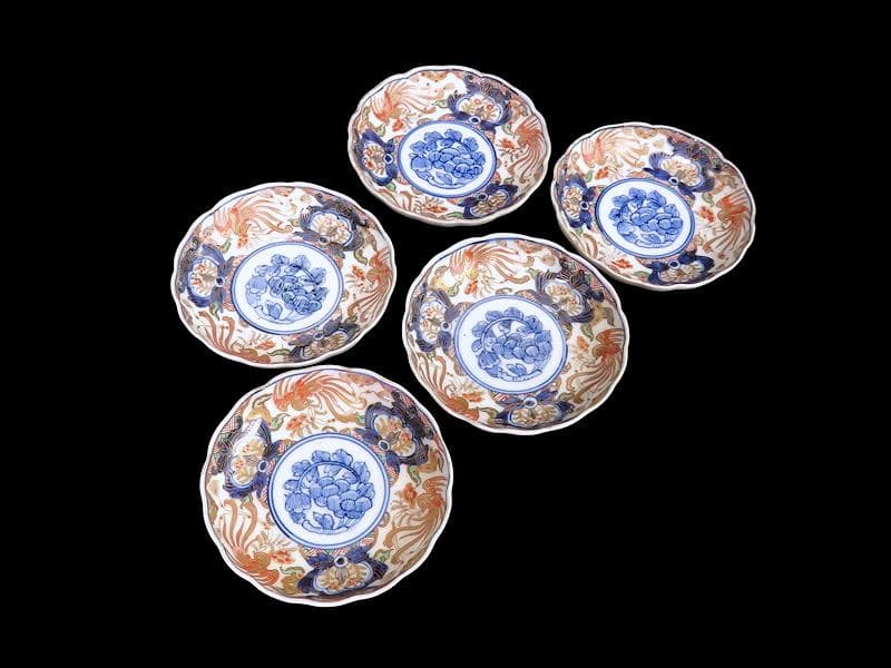 古伊万里 色絵 鳳凰に牡丹の図 4寸皿 5客 C381AS-CZc - メルカリ