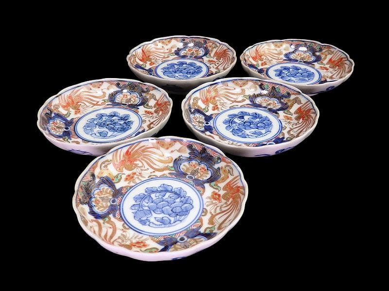 古伊万里 色絵 鳳凰に牡丹の図 4寸皿 5客 C381AS-CZc - yellows.co