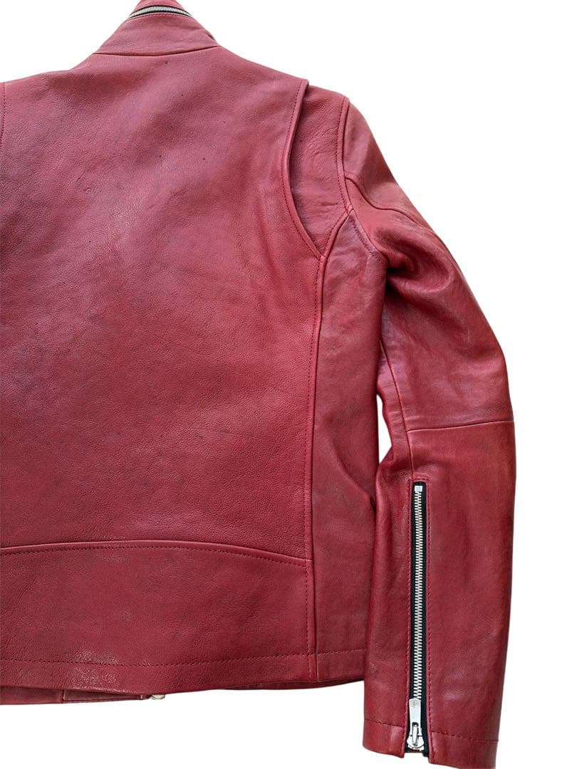 希少カラー noid ラムベジタブルWライダースジャケット レッド - メルカリ