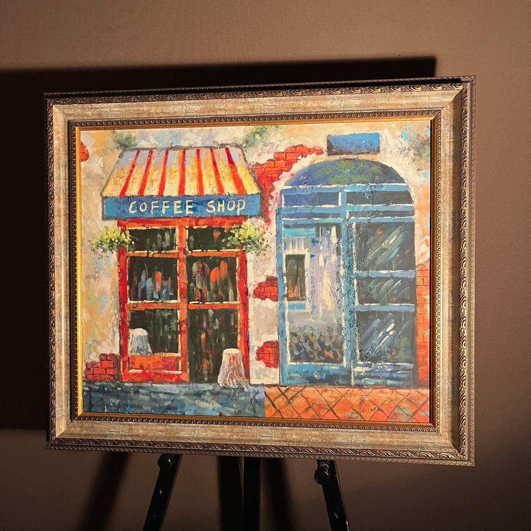 手書き油絵 パリの街角 額付き インテリア 油彩画