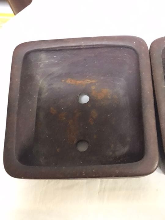 盆栽鉢 希少時代抜群常滑盆栽鉢佳山紫泥雲足正方鉢山