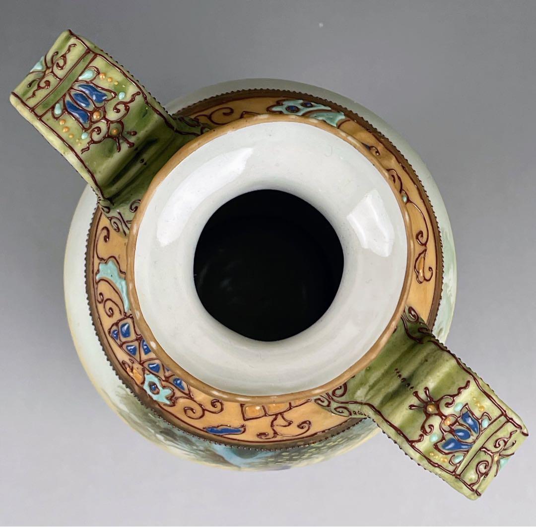 美品】オールドノリタケ 約25cm 薔薇紋 エナメル盛り 花瓶 アール