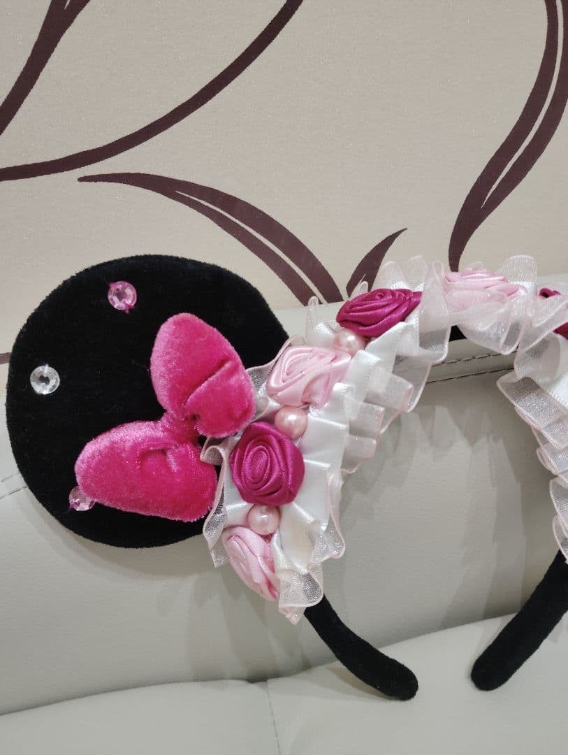 ♡廃盤 ディズニー ミニー カチューシャ 薔薇 ローズ レース リボン 花♡