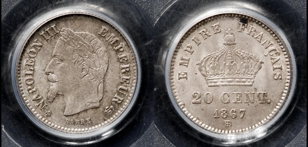 高鑑定 PCGS-MS65 フランス ナポレオン3世 1867BB 銀貨の通販はau PAY