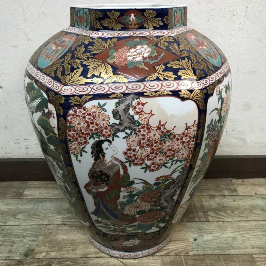 有田焼 夢右衛門窯 作 花鳥図 美人図 特大沈香壷 高約100