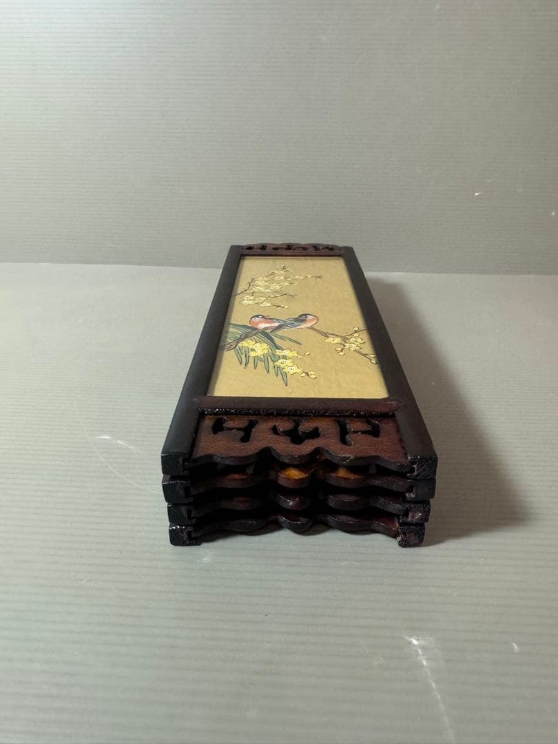 2874 中国美術工芸品 四美人花鳥図 卓上屏風 時代物 2874 中国美術工芸