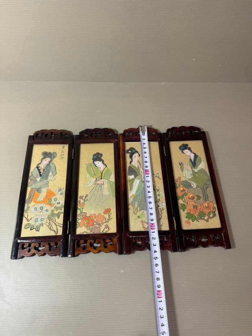 2874 中国美術工芸品 四美人花鳥図 卓上屏風 時代物｜卓上 屏風 中国