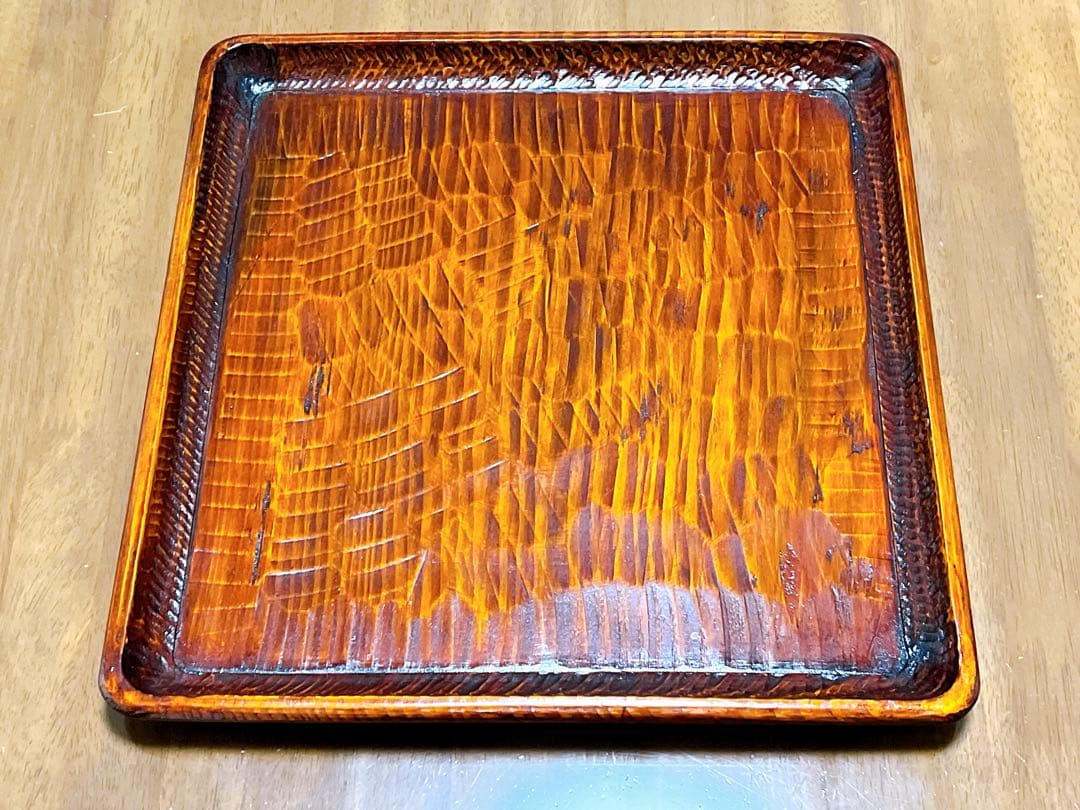 時代物 お膳 讃岐彫り 正方形 お盆 アンティーク 漆器 トレー 木彫り３枚