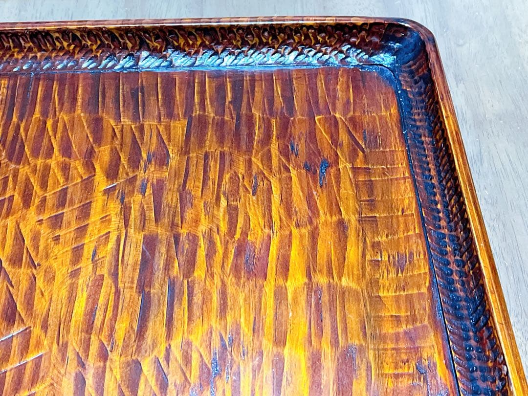 時代物 お膳 讃岐彫り 正方形 お盆 アンティーク 漆器 トレー 木彫り３枚
