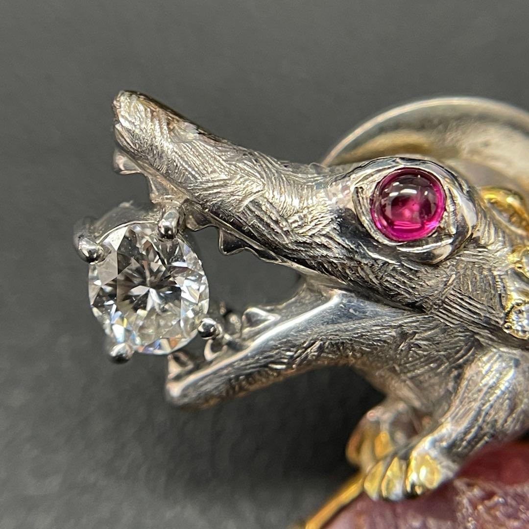 梶光夫先生作 750ワニモチーフのダイヤモンドピンブローチ