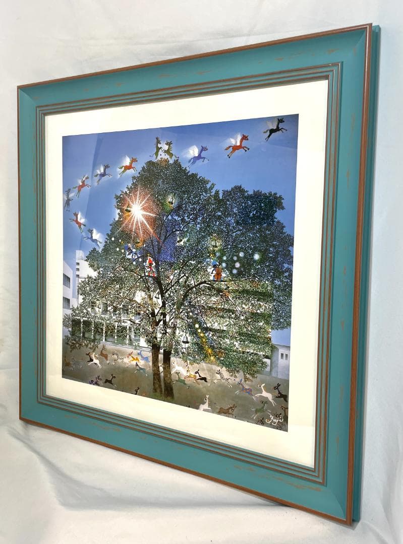 新品】藤城清治「光陰の中の巣立つ仔馬たち」ポスター大サイズ 額付 48