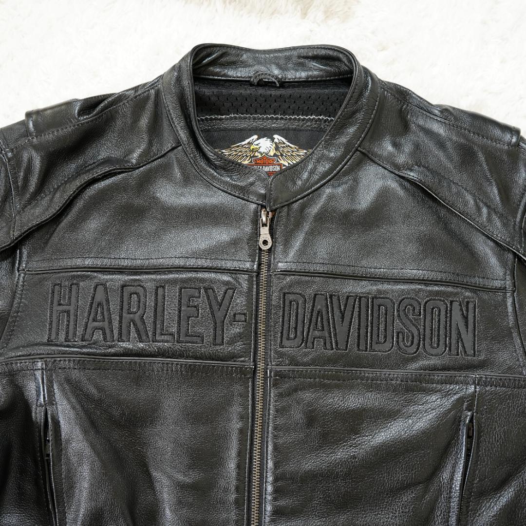 美品】ハーレーダビッドソン ビッグロゴ刺繍レザージャケット XL