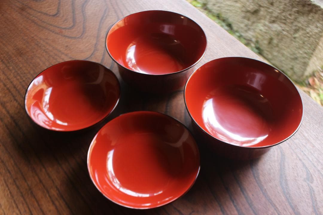 デッドストック！極上朱漆に風情ある網目文の美しい煮物椀2点（検輪島塗懐石道具