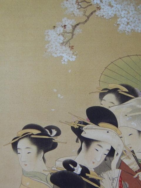 上村松園、【花のにぎわい】、希少画集画より、状態良好、新品高級額装付