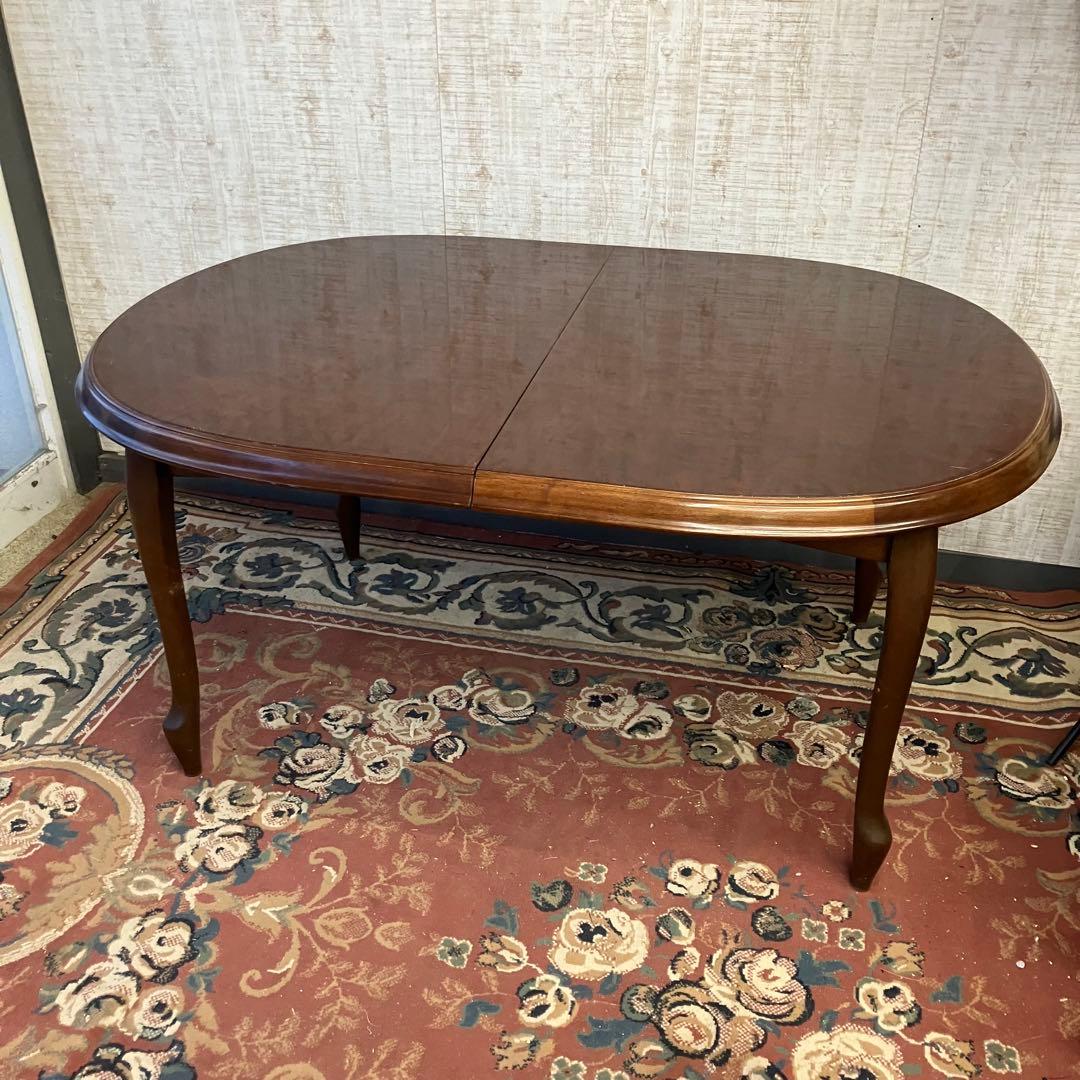 ①昭和レトロ マルニ 木製オーバル 伸縮式ダイニングテーブル 楕円形アンティーク