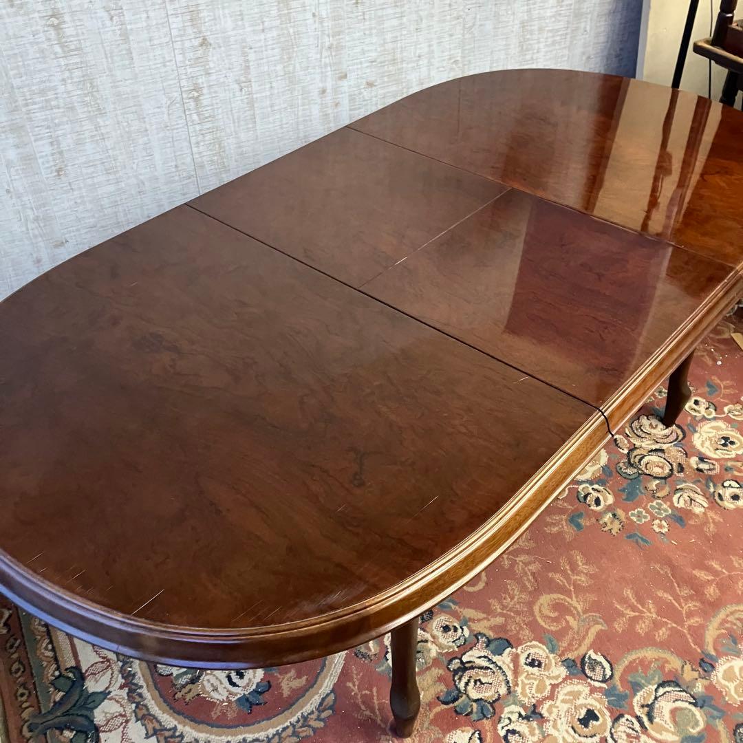 ①昭和レトロ マルニ 木製オーバル 伸縮式ダイニングテーブル 楕円形アンティーク