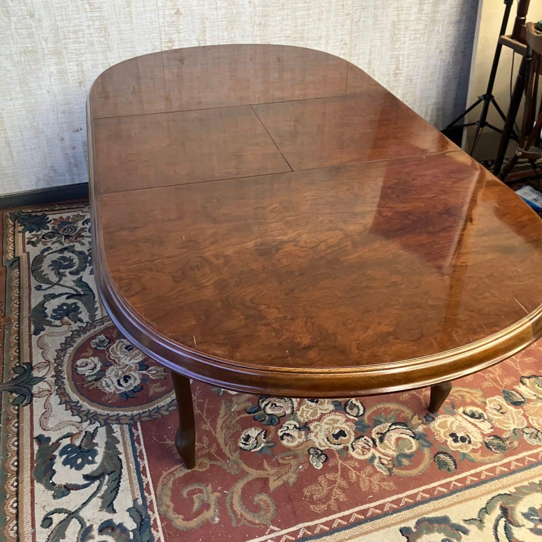 ①昭和レトロ マルニ 木製オーバル 伸縮式ダイニングテーブル 楕円形アンティーク