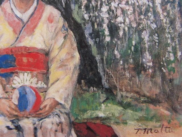 絵画油彩画油絵「ブーケを持つ少女」F6号菊地正則額付き美品送料無料