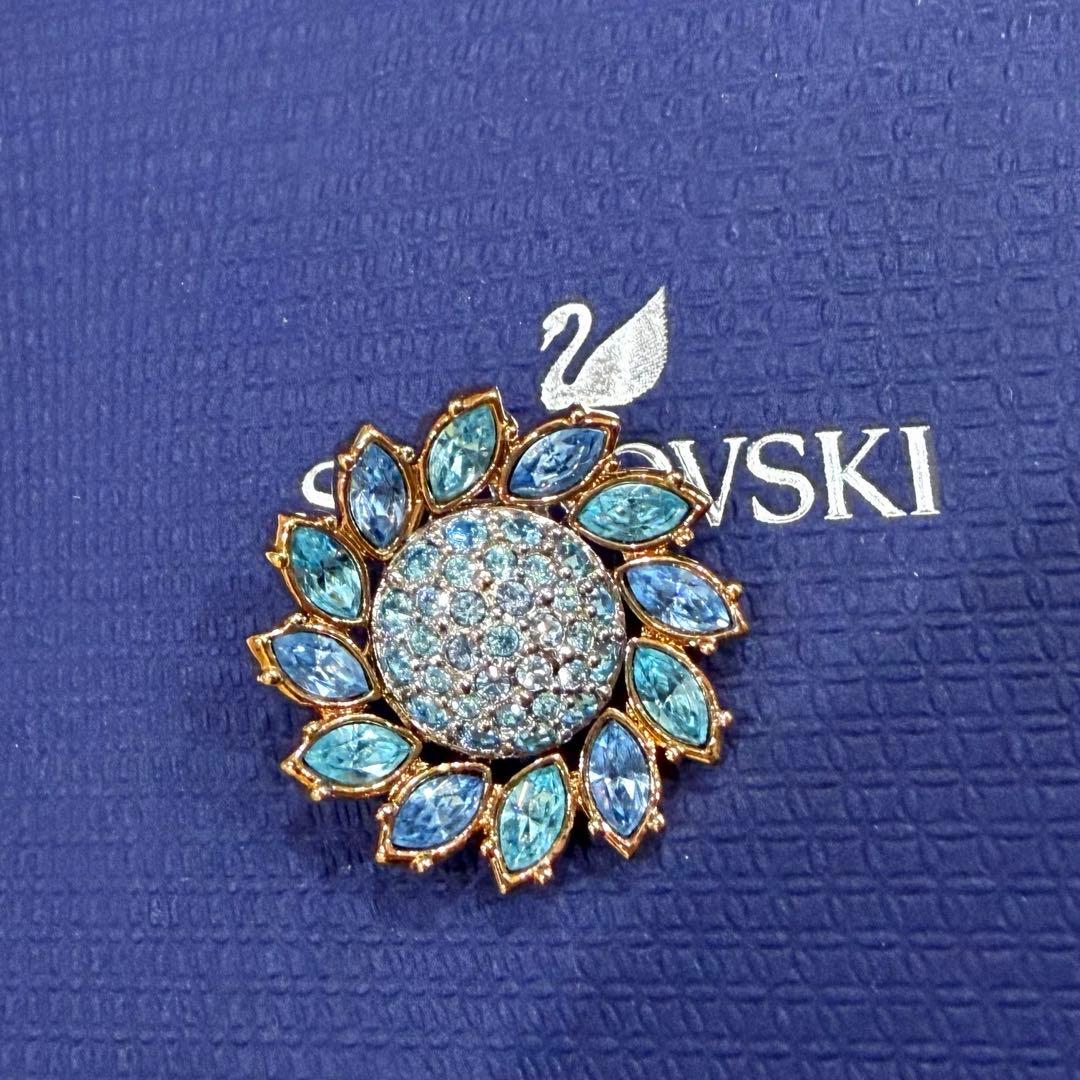 スワロフスキー フラワーモチーフ パヴェ ブルー ブローチ セレモニー
