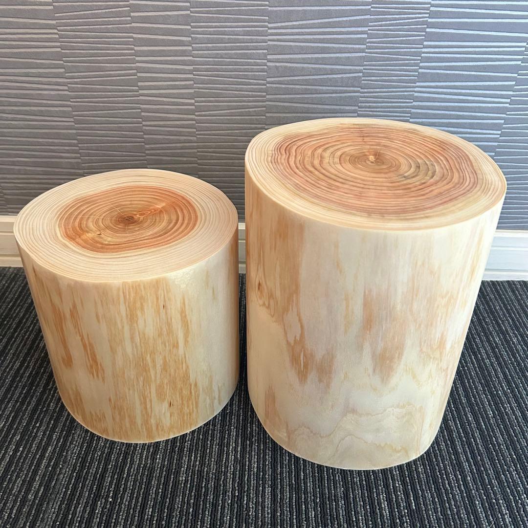 【3点セット】檜の丸太椅子 スツール 天然木 ディスプレイ台 生木No.018