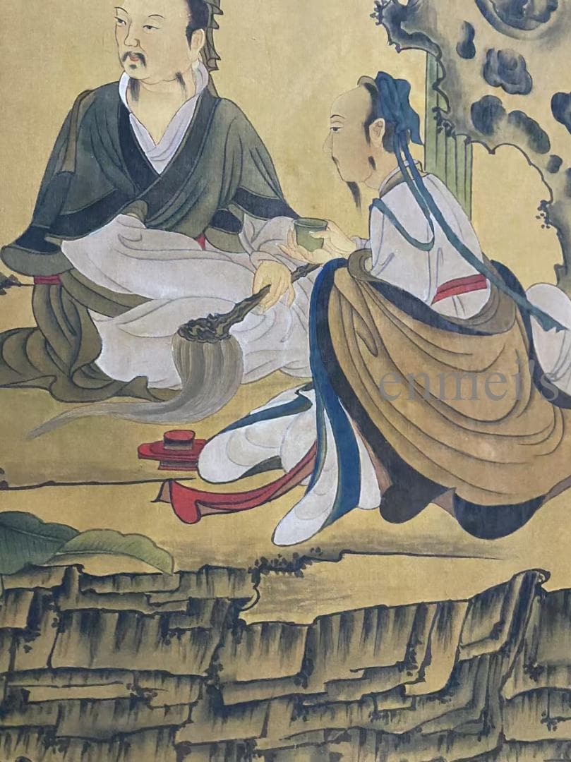 中国古美術 五代 周文矩款 人物図 掛軸 絹布 唐物 古画 書画 名家筆