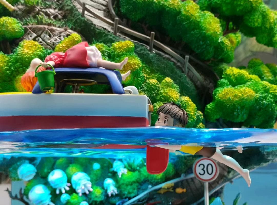 宮崎駿 崖の上のポニョ ポニョと宗介 彫刻フィギュア