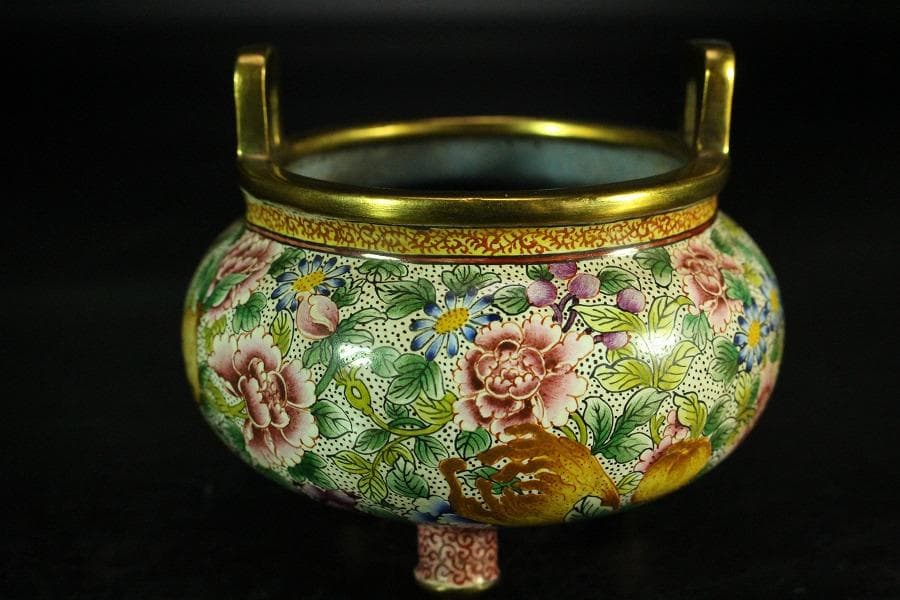 中国美術 琺瑯彩 香炉 箸筒 香合 三揃(K-A831)