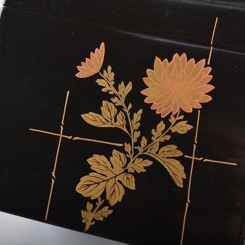 茶道具　黒漆　四君子蒔絵　茶箱　茶碗　茶入など　四点一式　仕覆付　V　R7344