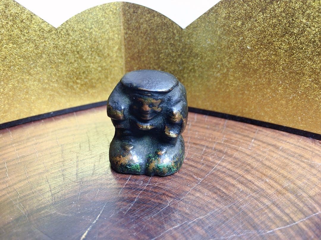 時代 古銅 大黒天 置物 高さ約2.5㎝ 約47g 骨董 大黒天 置物 縁起物