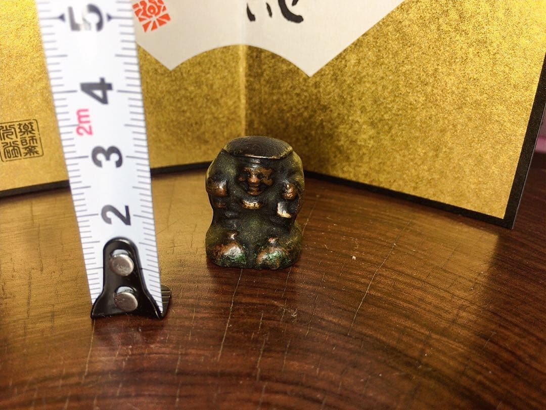 時代 古銅 大黒天 置物 高さ約2.5㎝ 約47g 骨董 大黒天 置物 縁起物