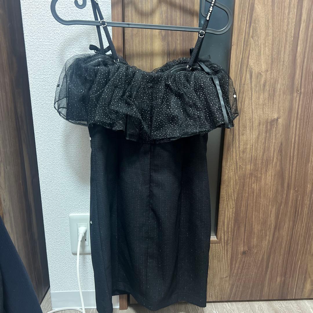 ROBE de FLEURS ブラックオフショルダードレス S